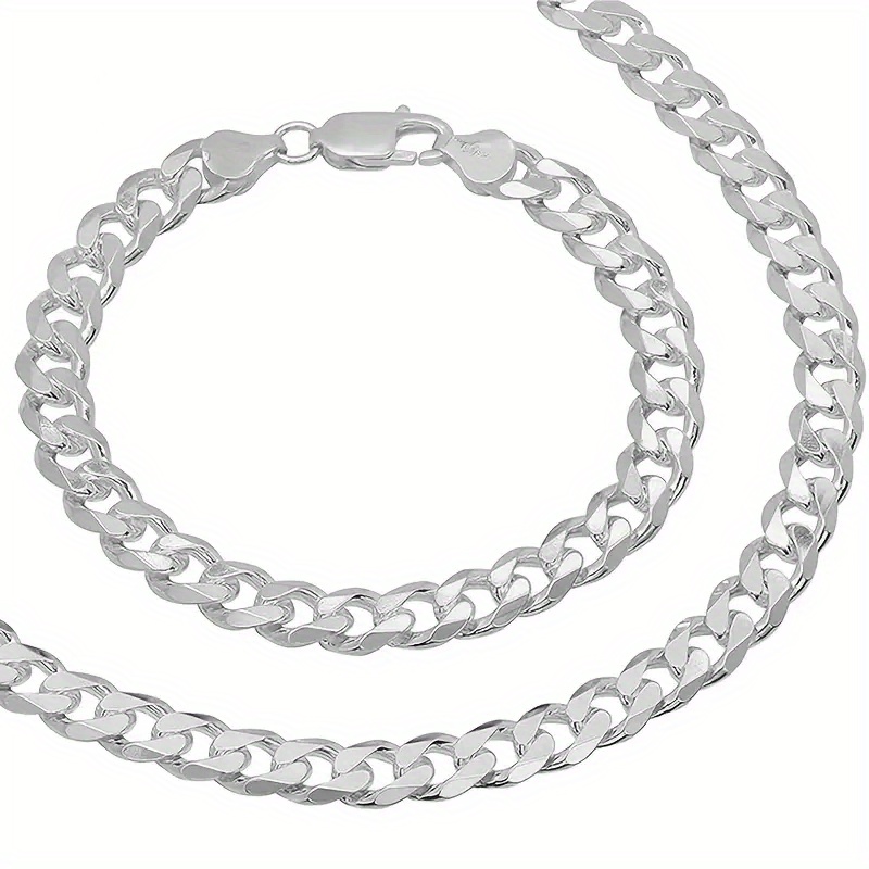 925 Sterling Silver 9mm Cuban Chain Necklace & Bracelet Set